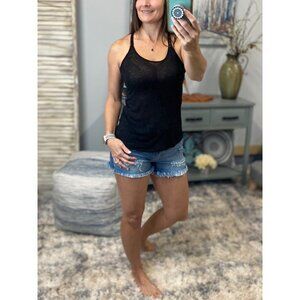 ❤️‍🔥Scoop Neck Tie Back Racerback Tissue Floaty Tank Shirt Top Black  2915